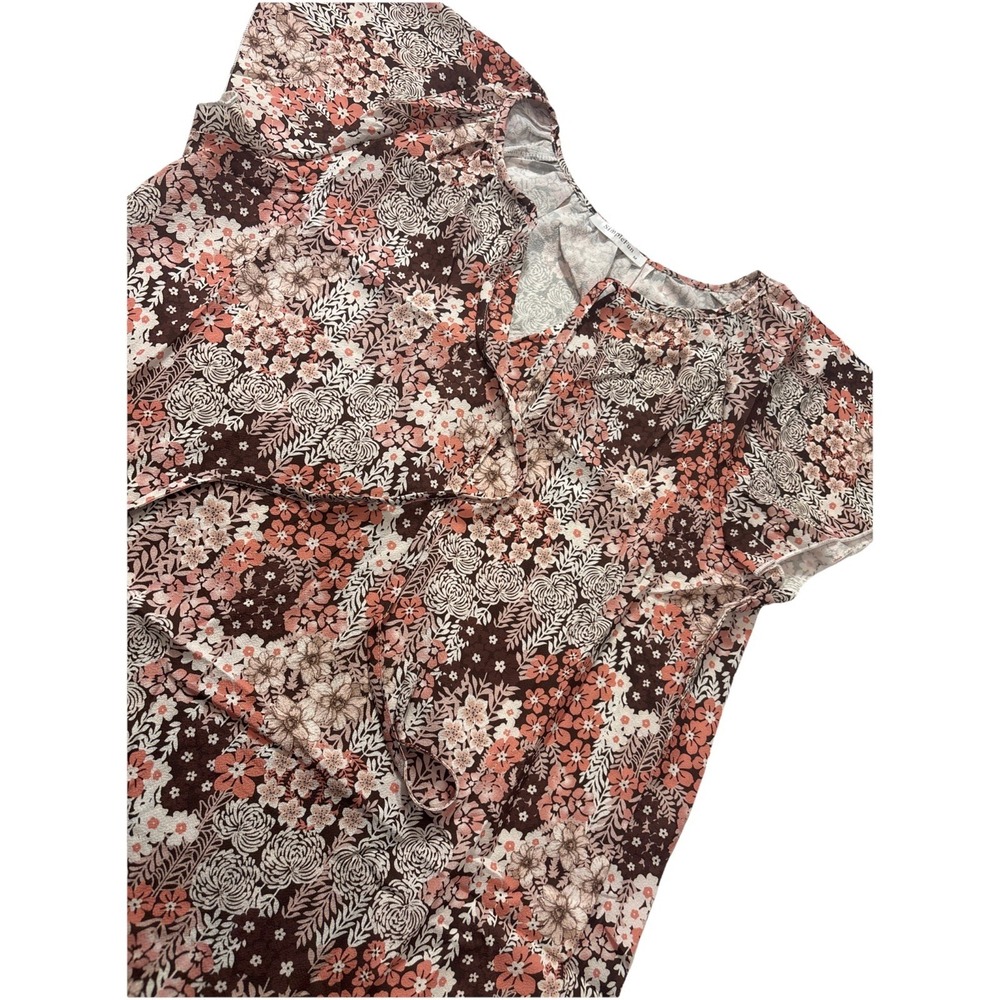 SIMPLE‎ FUN Blue Floral Boho Blouse Ruffled Sleeves Women's MEDIUM